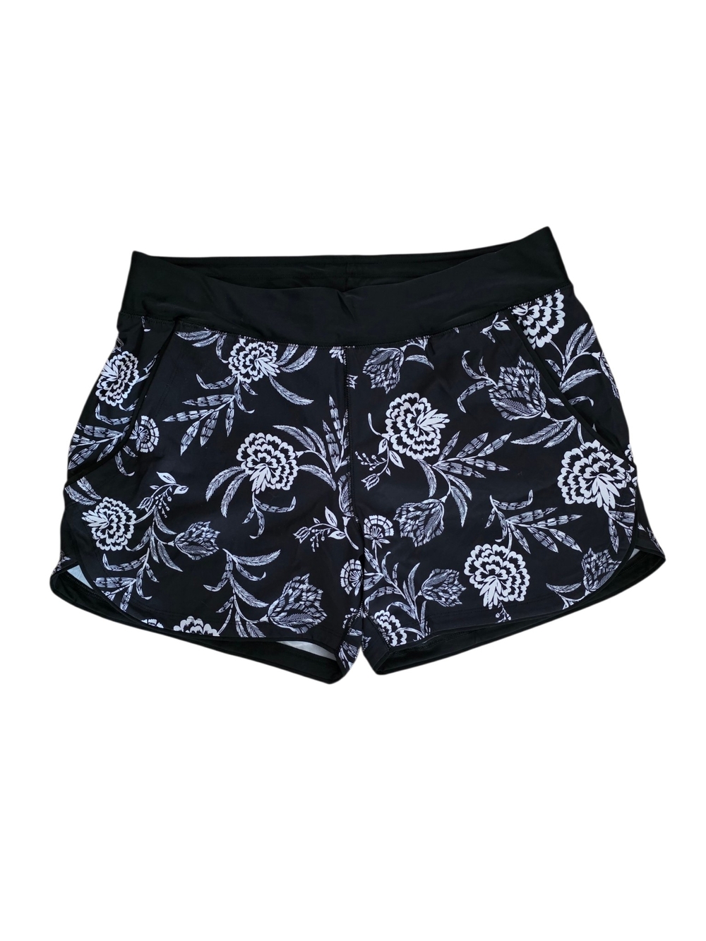 Lands' End Black Floral Swim Shorts 12 Petite